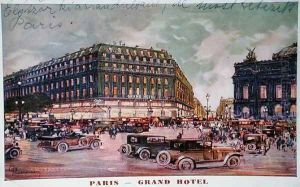 Postcard depicting the Grand Hotel, Cafe de la Paix and the Place de lOpera, Paris, 1929
