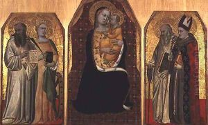 Triptych Madonna and Child flanked by four saints by Simone Puccio di
