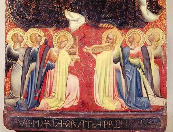 The Coronation of the Virgin, detail of angel musicians, c.1350 - view 1