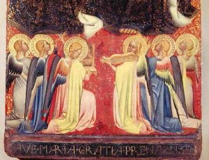 The Coronation of the Virgin, detail of angel musicians, c.1350 by Simone Puccio di