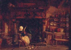 An interior at the manoir of Gourveau, st pol de Leon, Brittany by Alfred Provis