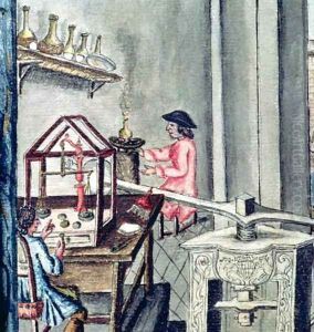 The Workshop of Silversmiths, from a silversmith book Llibre de Passenties per Argenters, 1761 by Francesco Pedraltes