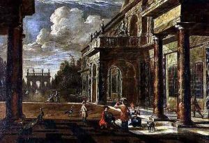Musicians outside Renaissance Palaces by Jacob Balthasar Peeters