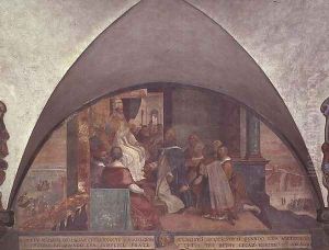 St. Antoninus Presents Himself to Pope Eugenius III as an Ambassador, lunette by Bernardino Barbatelli Poccetti