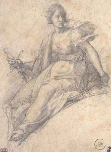 Fortitude holding a sword, seated and turning to the right by Bernardino Barbatelli Poccetti