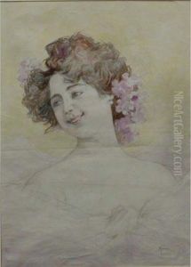 Ritratto Di Donna Con Fiori Tra I Capelli by Pompeo Mariani