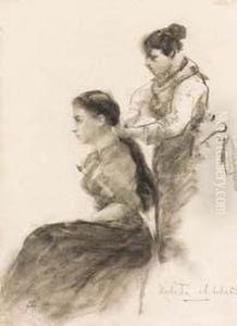 Zelata Al Sabato(donna Che Pettina) by Pompeo Mariani