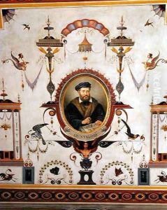 Portrait of Giuntalodi, detail from the ceiling of the Sala del Sindaco, 1870