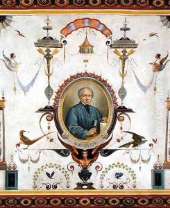 Portrait of Lorenzo Bartolini 1777-1850, detail from the ceiling of the Sala del Sindaco, 1870
