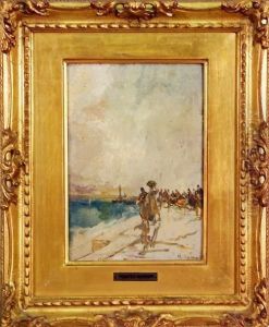 Il Porto Di Genova Con Figure Sullo Sfondo Della Lanterna