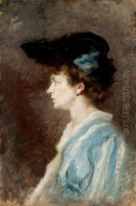 Ritratto Di Signora Di Profilo In Azzurro Con Cappello - 1903 by Pompeo Mariani