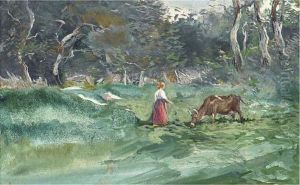 A Milkmaid And Her Cow by Pompeo Mariani