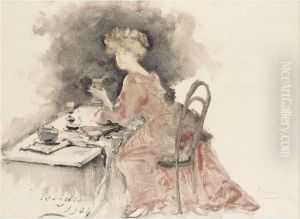 Donna Pensierosa; And Donna Con Bicchiere by Pompeo Mariani