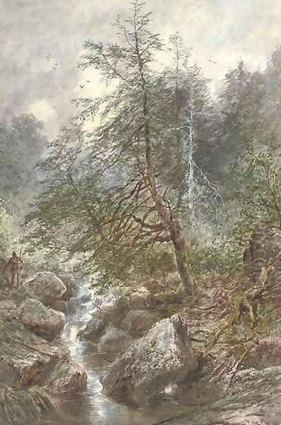 An angler by a waterfall - view 1