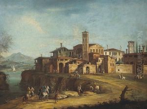 Figures On Horseback Outside Of A Town by Michele Marieschi