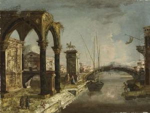Pair Of Works:cappriccio With 
Triumphal Arch/ Capriccio With Gothic Portico Andarchitectural Elements.