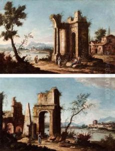 Capriccio Lacustre Con Resti D""""architettura Classica E Borgo Rurale