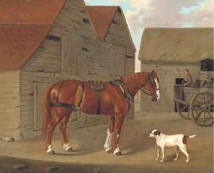A heavy horse in a farmyard by John Hardman Powell