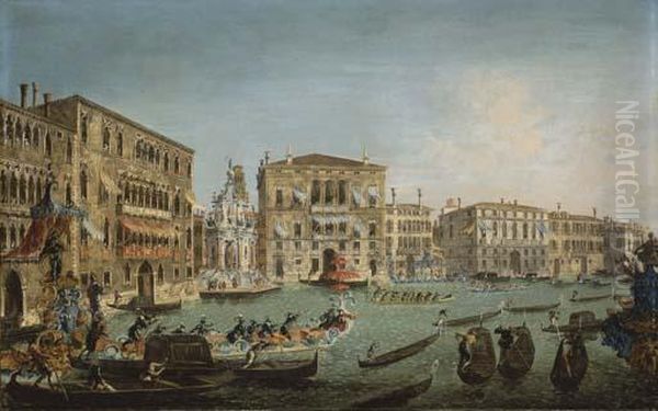 Regate Sur Le Grand Canal A Venise, Avec Le Palazzo Foscari Et Le Palazzo Balbi - view 1