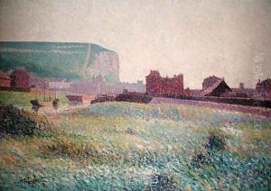 Port at the foot of the cliffs, 1890 by Leon Pourtau