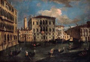 A View In Venice With Gondolas On A Canal by Michele Marieschi