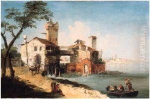 Capricci Of The Venetian Lagoon, With Boatmen And Peasants by Michele Marieschi