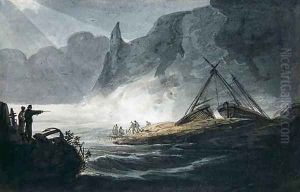 Rocky coastal scene by William Payne