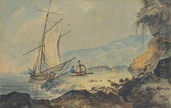 A gaff-rigged cutter in a coastal inlet, Devon - view 1