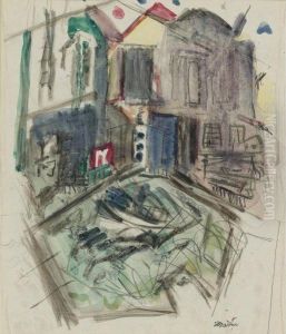 New York City With Tug Boat: A Double Sided Watercolor by John Marin