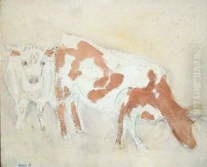 Cow And Two Year Old Bull by John Marin