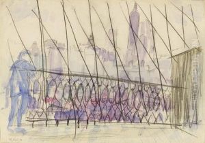 Brooklyn Bridge Series, Figure Leaning On Railing by John Marin