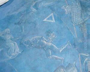 The Path of the Sun through the stars on the night of the 4th July 1442, detail of Aries and Perseus, from the soffit above the altar, c.1430