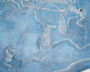 The Path of the Sun through the stars on the night of the 4th July 1442, detail of Orion and Taurus, from the soffit above the altar, c.1430 by Giuliano dArrighi Pesello