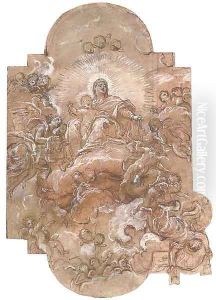 The Madonna and Child in Glory, attended by a company of angels by Giuseppe Passeri