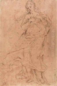 A female figure clasping her hands to her chest by Giuseppe Passeri