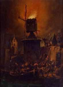 The Burning Windmill, 1662 by Adriaen Lievensz van der Poel