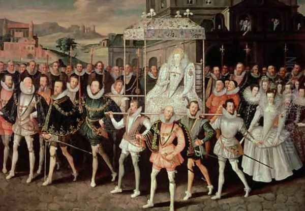 Queen Elizabeth I 1533-1603 being carried in Procession Eliza Triumphans c.1601 - view 1