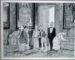 The British Character keen interest in historic houses, illustration from Punch, published 8th July 1936 by Graham Laidler Pont