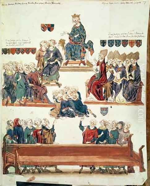 Ms 1796 f.7 The Trial of Robert dArtois 1287-1342, Count of Beaumont, presided over by Philip VI 1293-1350 in 1331 - view 1