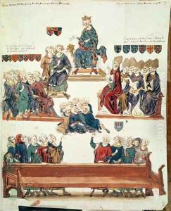 Ms 1796 f.7 The Trial of Robert dArtois 1287-1342, Count of Beaumont, presided over by Philip VI 1293-1350 in 1331 by Nicolas Claude Fabri de Peiresc