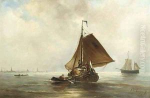 A haybarge on the IJ, Amsterdam in the distance