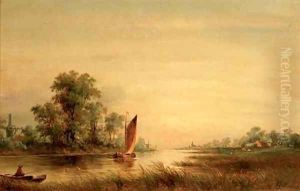 On a river at sunset by Albert Jurardus van Prooijen