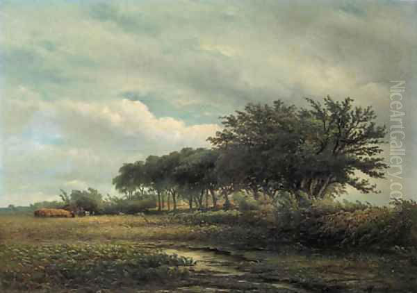 Peasants harvesting in a summer landscape - view 1