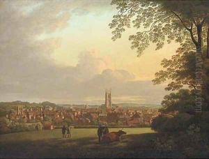 A extensive view of Derby, with figures and cattle in the foreground
