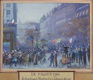 Joyful reception by Parisians of the news of the Declaration of War on the 1st August 1914 by Robert Prevost