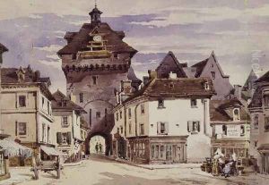 Street Scene in Loches, France by Charles Claude Pyne