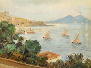 Il Golfo Di Napoli Sullo Sfondo Del Vesuvio by Francesco Marino Di