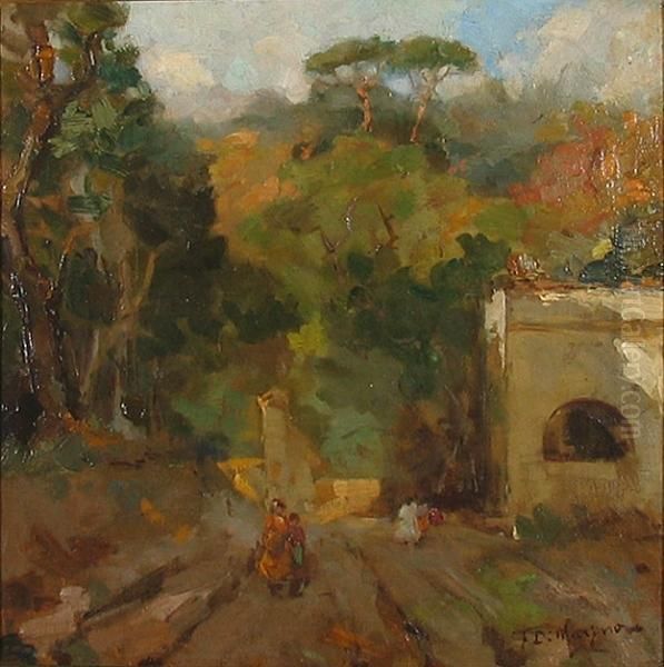 An Italian Country Scene With Figures On A Path - view 1