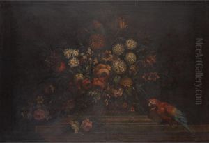 Still Life With Flowers And Aparrot