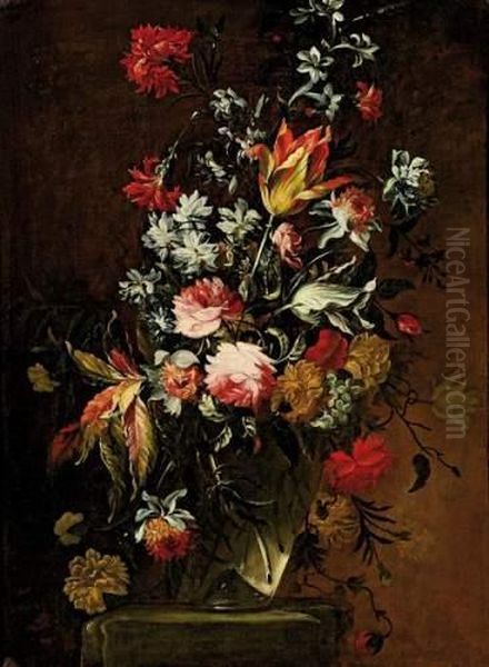 Bouquet De Fleurs Dans Un Vase En Verre. - view 1